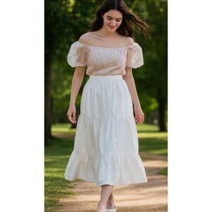 Abercrombie & Fitch White Tiered Maxi Skirt - Size M